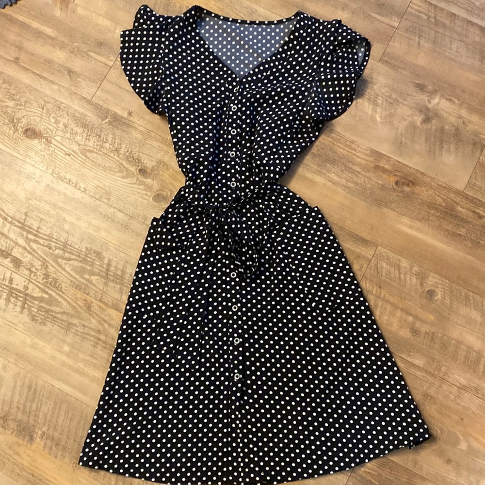 Black and white polka dot mid dress
